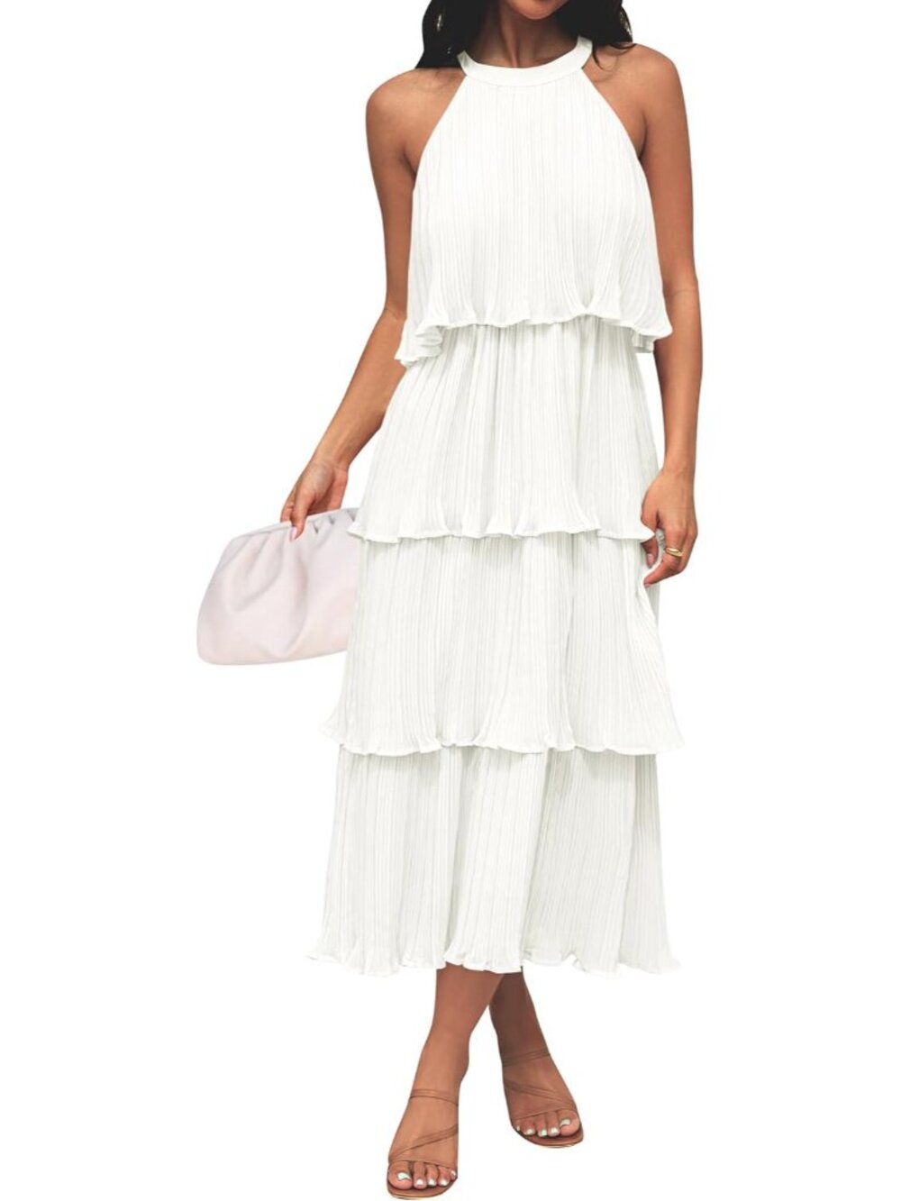 Womens Summer Halter Ruffle Wedding Guest Midi Dresses
